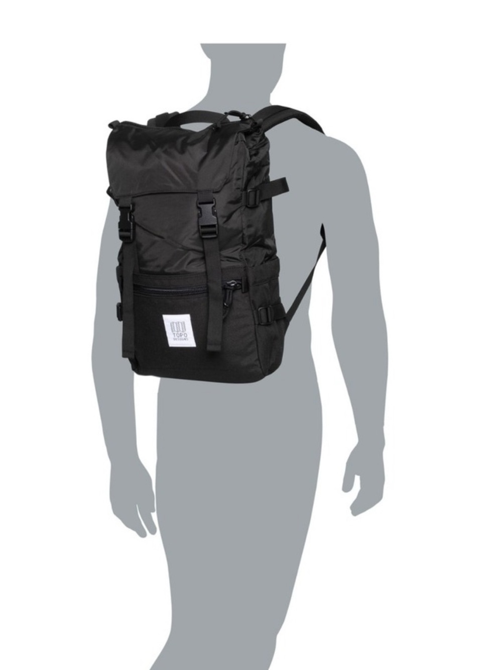 Topo Designs Black Roll-Top Backpack with Front Zip Pocket - Picture 2 of 5
